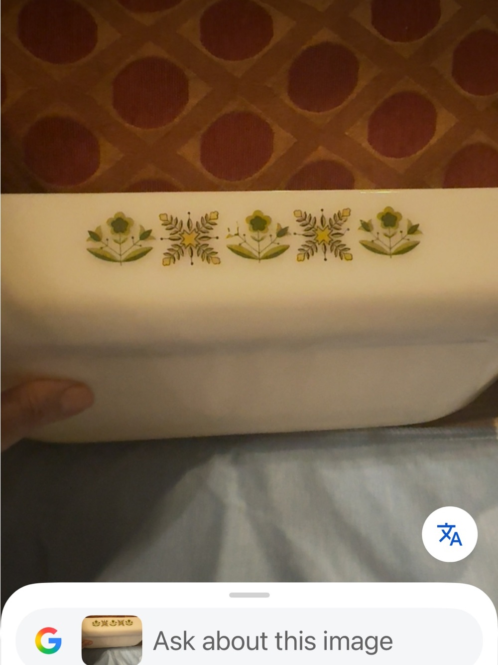 Antique Anchor Hocking MeadowGreen Floral Ceramic Ovenware  - Fire King Set of 2